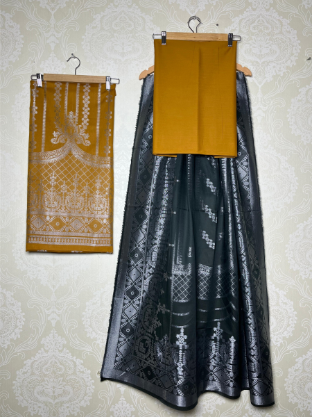 Bottle Green Dupatta Mustard Shalwar Kameez Silver